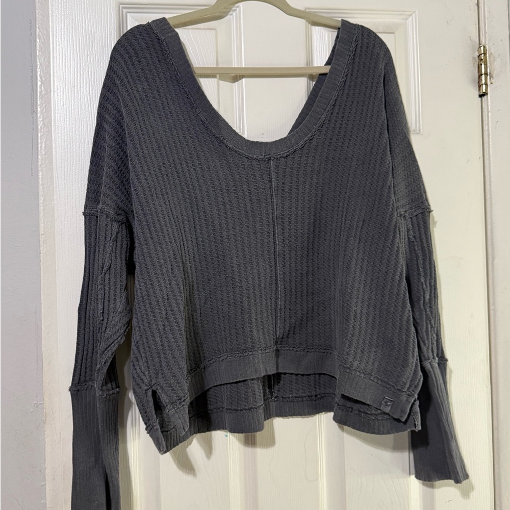 We The Free Charcoal Waffle Knit Top